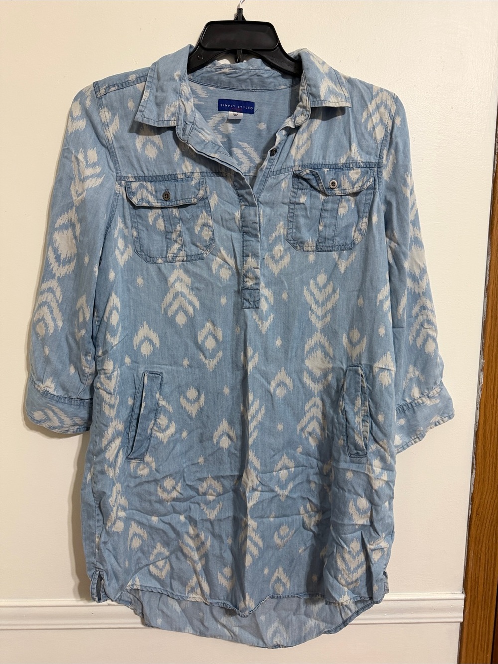 Simply Styled Light Blue & White Ikat Denim Tunic